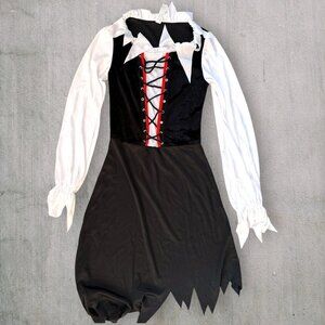 CostumesUSA Black White Lace Up Pirate Halloween Costume Dress Girls M 8-10